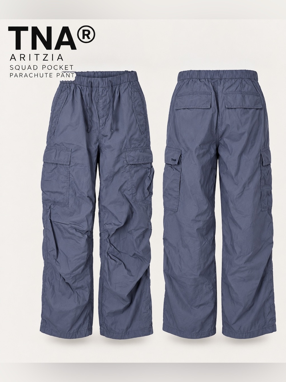 TNA Aritzia Squad Pocket Parachute Cargo Pants Gray/Slate Blue M